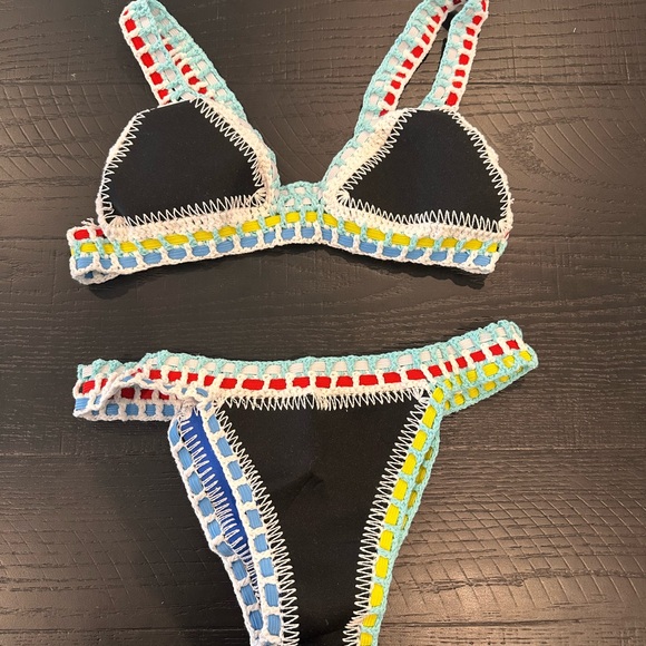 Colorful Crochet Trim Bikini Set - Picture 3 of 6